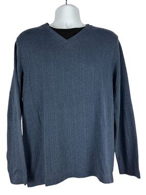 Covington Mens Knit Pullover Sweater Size Medium Ribbed Vneck Blue Long Sleeve